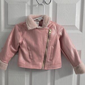 Little Lass 12M Shimmery Pink Moto Jacket with Faux Sherpa Lining
